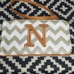 Monogram White and Gray Wristlet